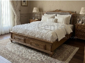 تخت خواب چوبی دو نفره پایه کاجی و خراطی شده گردویی روشن