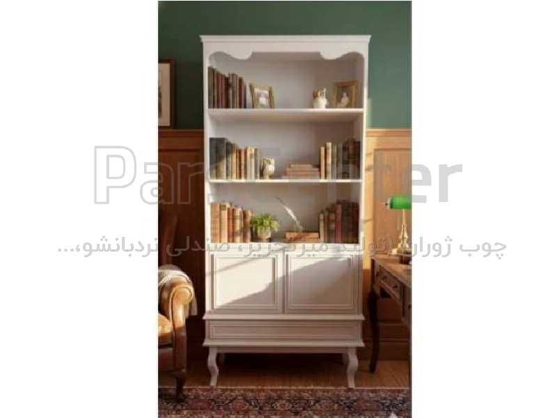 کتابخانه چوبی و کلاسیک مدل LT80 به رنگ سفید کمد و کشودار