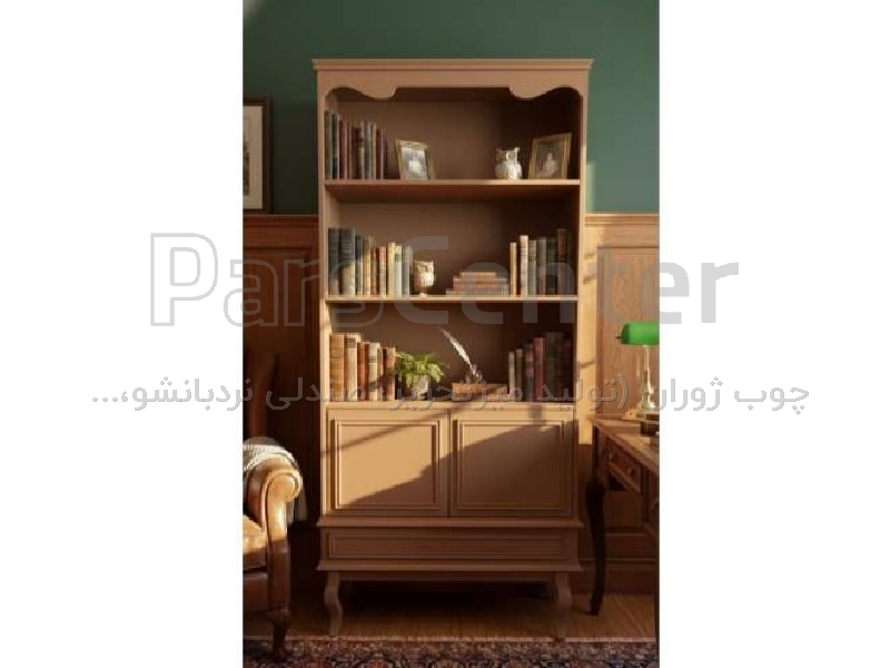 کتابخانه چوبی  مدل LT80 رنگ گردویی روشن 3طبقه کمد و کشودار