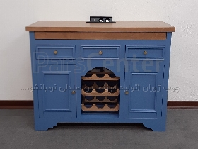 کافی بار زمینی دکوراتیو کوچک رنگ آبی مناسب با جای بطری کشو